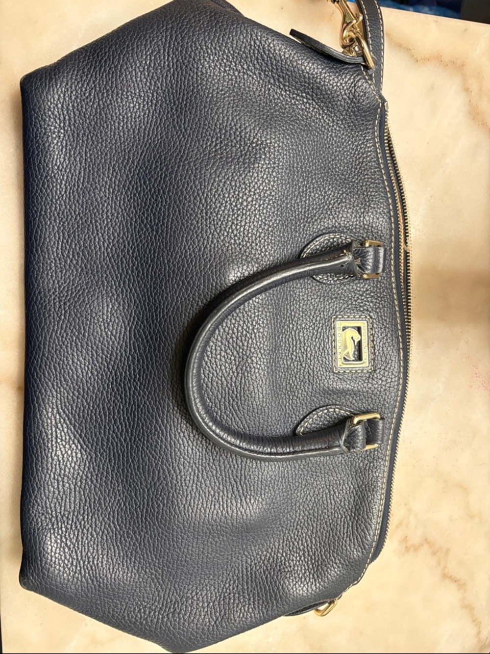 Dooney & Bourke Black Pebbled Leather Satchel with Gold Hardware